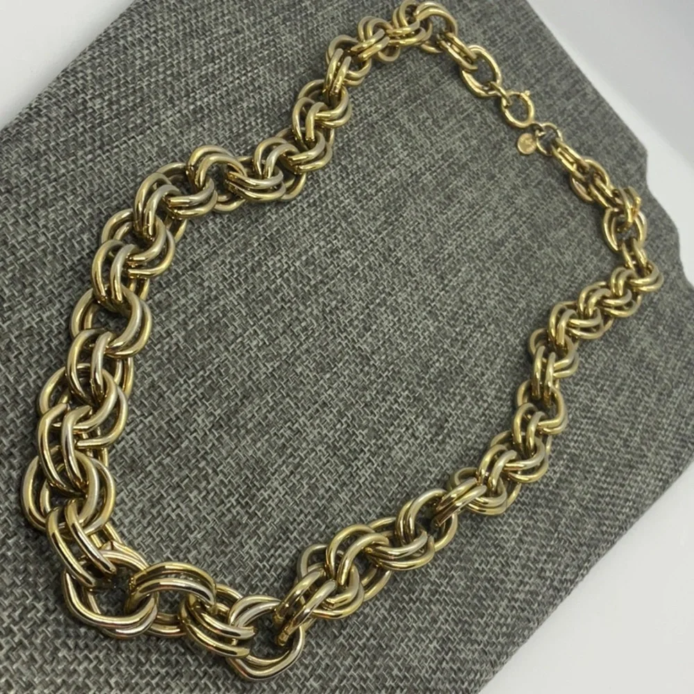 Vintage Signed Erwin Pearl Double Link Gold Chain Necklace - Picture 6 of 8